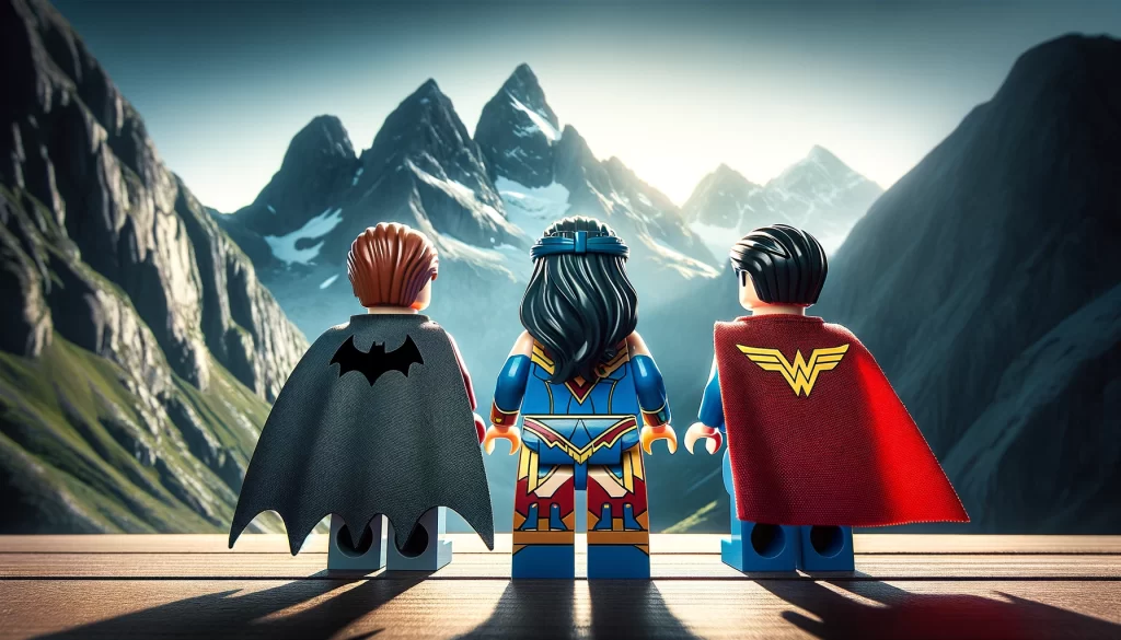 Batman, Wonderwoman and Superman all looking into the distance.