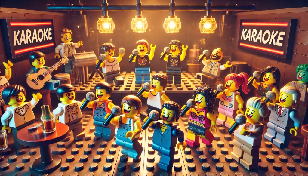 LEGO figures singing karaoke