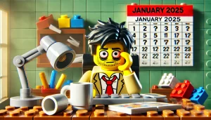 LEGO man looking frazzled at the styart of Jan 2025