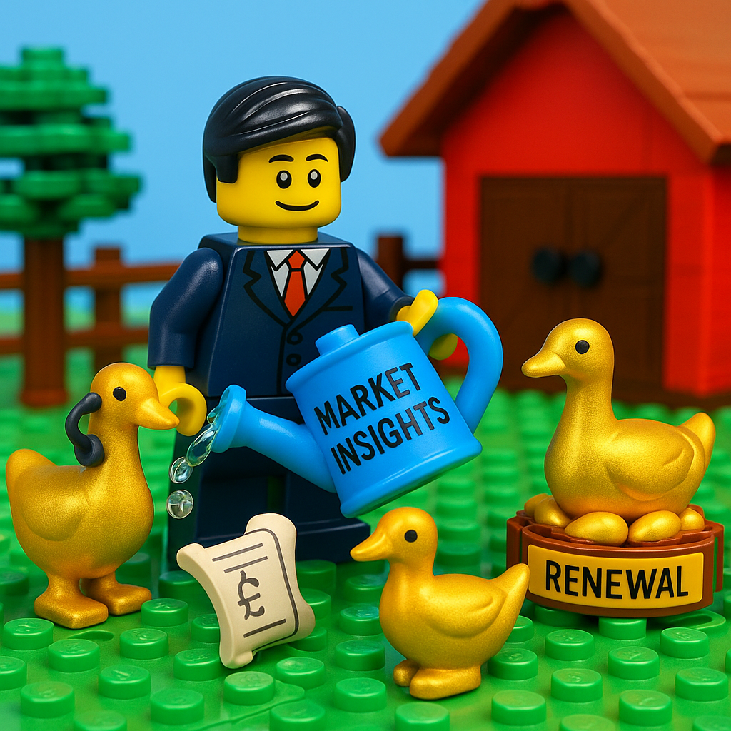 Corporate LEGO man tending the golden geese