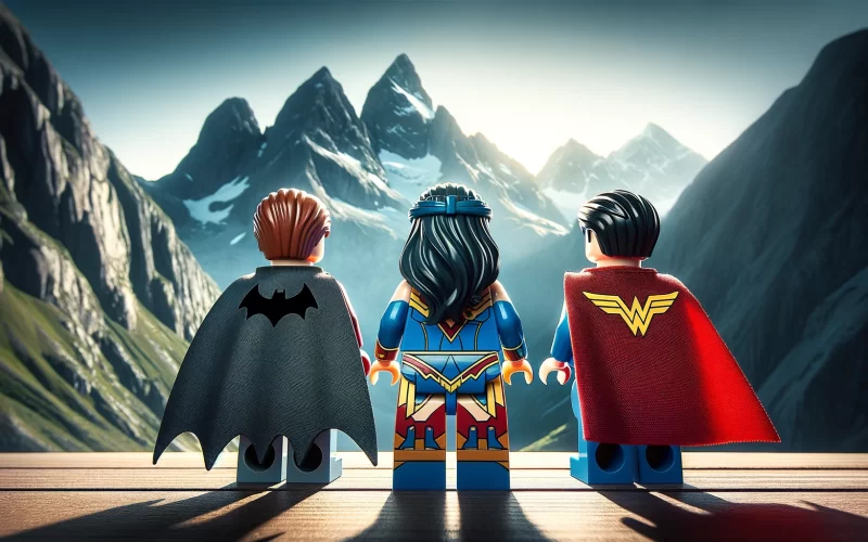 Batman, Wonderwoman and Superman all looking into the distance.