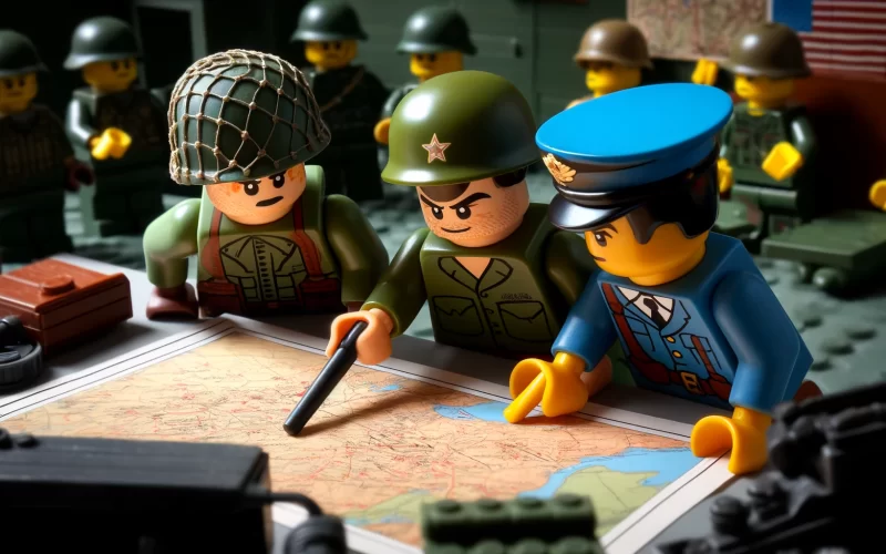 Lego men planning military assault